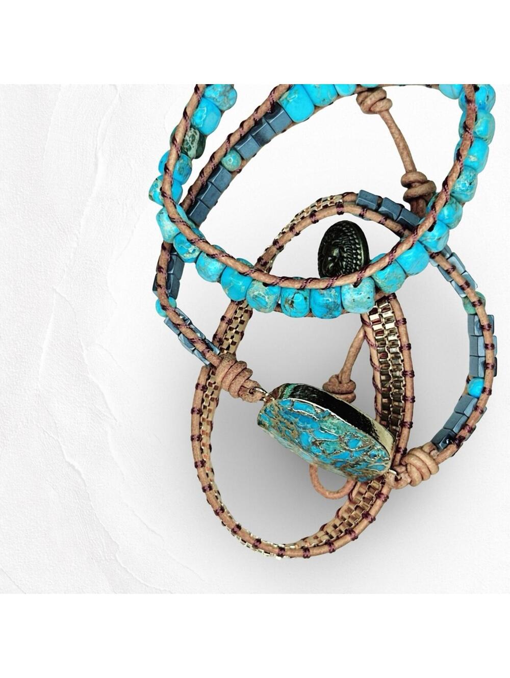 317. Southwest Turquoise Color Beaded Wrap Bracelet